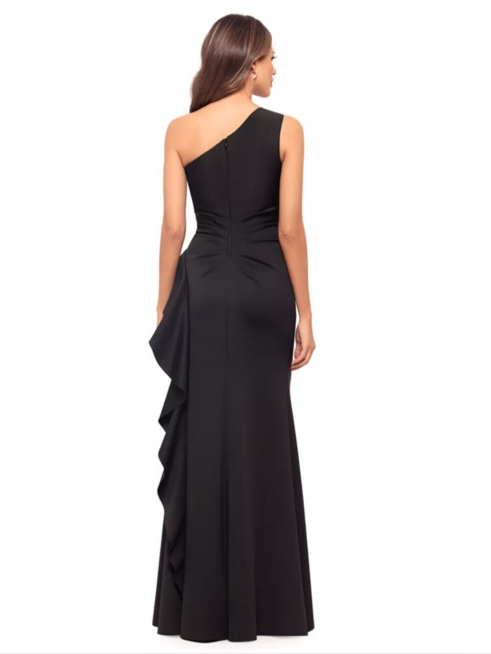 DJ Jaz One-Shoulder Black Ruffle Gala Gown Formal Evening Dress Size 14 NWT - Picture 4 of 8